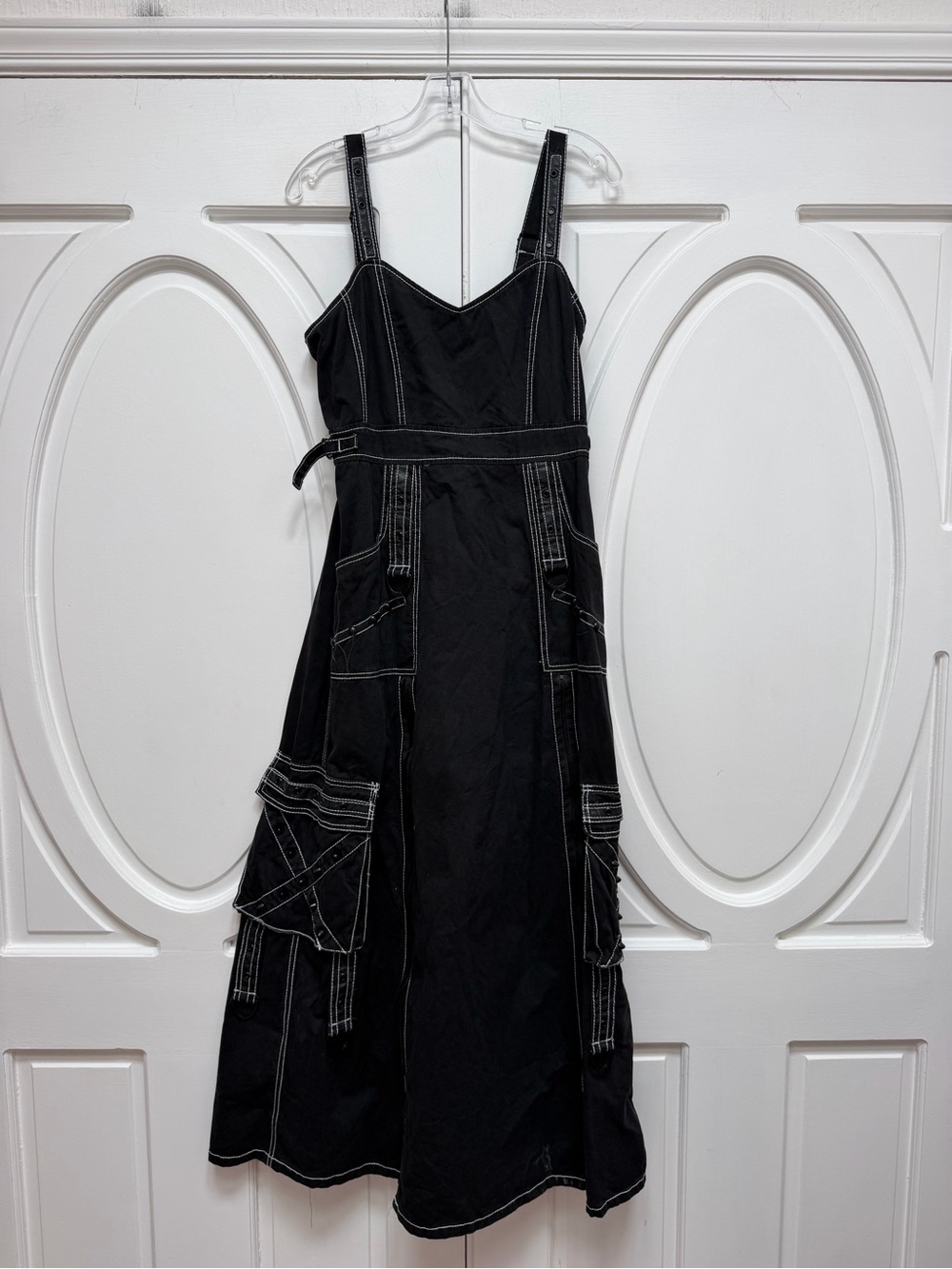 Tripp nyc Black Utility Midi Dress with White Stitching
